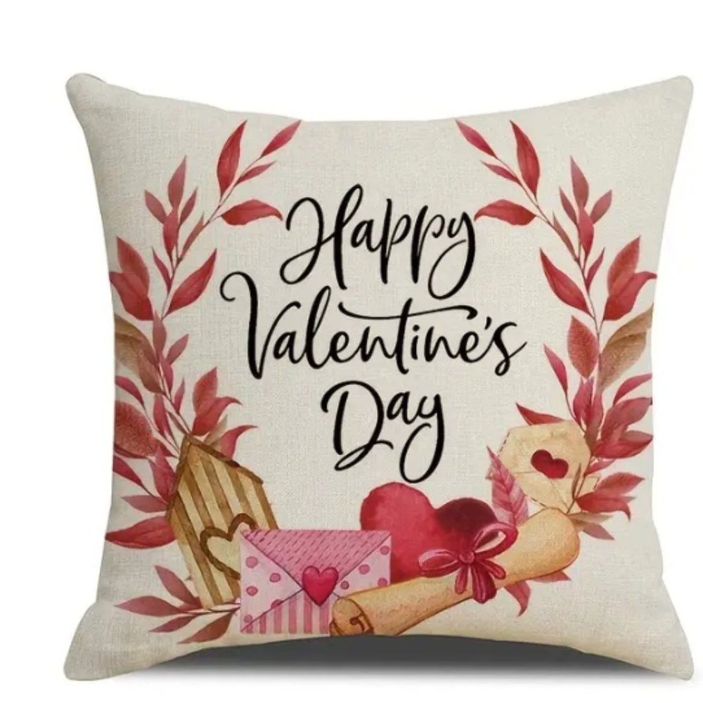 Happy Valentine's Day Accent Pillow Cover Heart Letters Love 18 X 18 Home Decor